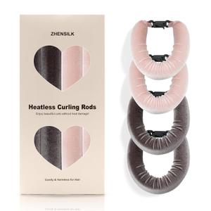 Heatless Hair Curler Set  4PCS Velvet Overnight Blowout Rods for Heatless Curls, Jumbo Flexible Curling Rods to Sleep In, No Heat Curling Tools for Natural Waves and Curls (2*Pink 2*Brown)