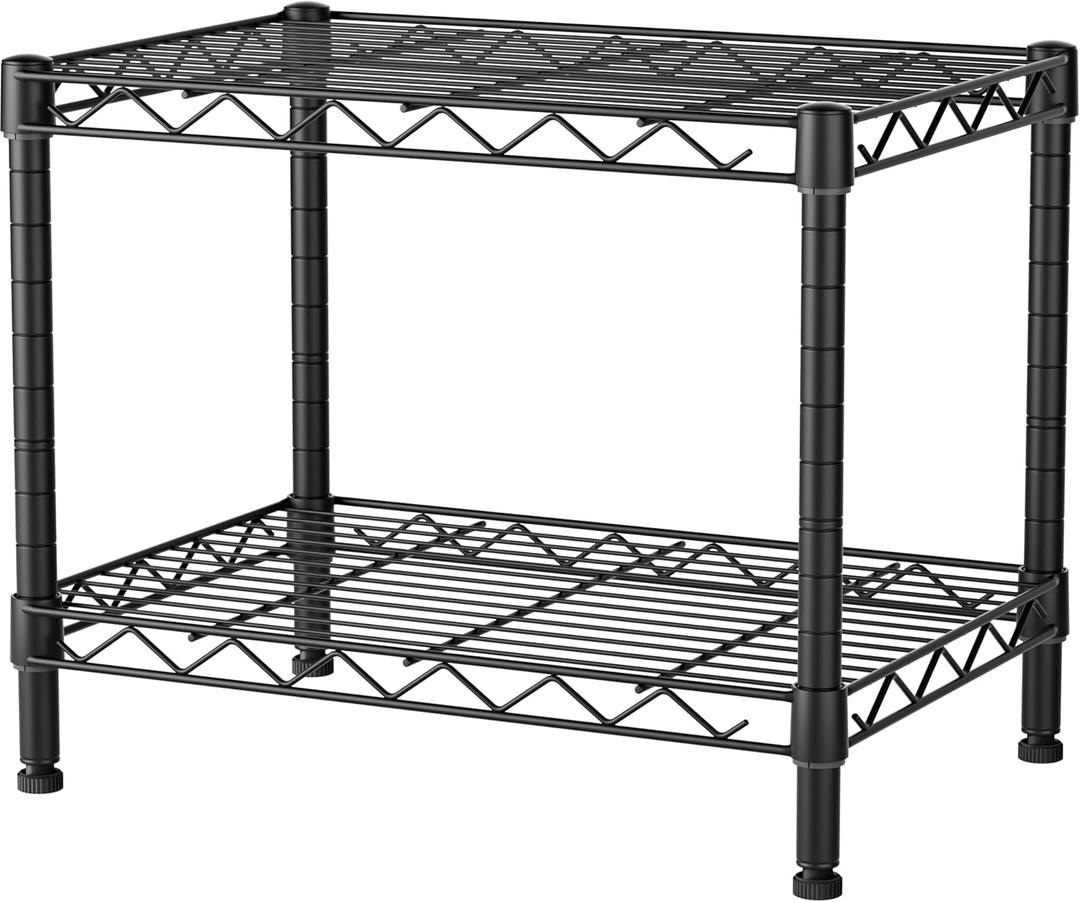 SINGAYE 2 Small Shelves Kitchen Storage Shelf Wire Shelving Unit Metal Shelf Adjustable Organizers Storage Shelving for Office Pantry Black 12" D X 18" W X 12" H