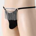 SEAUR Men's Bikini Thongs Panties Bugle Pouch G String Underwear Low Rise T Back Briefs with Tassel (Blue, XL)