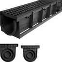 Deep Profile HDPE Trench Drain-39.4Lx6.1Wx5.5H in. Channel Drain with Grates,Durable Plastic Trench Drain System for Outdoor,Yard Fence,Houseside,Pool,Sidewalk,Patio,Backyard,Landscape