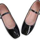 LUXINYU Women's Patent Leather Mary Jane Flats Square Toe Ballet Shoes with Buckle Strap Comfortable Dress Shoes, Black, 6.5