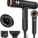 Nicebay Ionic Hair Dryer with diffuser for Curly Hair,1600W &110000RPM High-Speed Brushless Motor for Fast Drying,Professional Blow Dryer for Women,Low Noise,Lightweight,Lock Function,Travel HomeSalon (Black&gold)