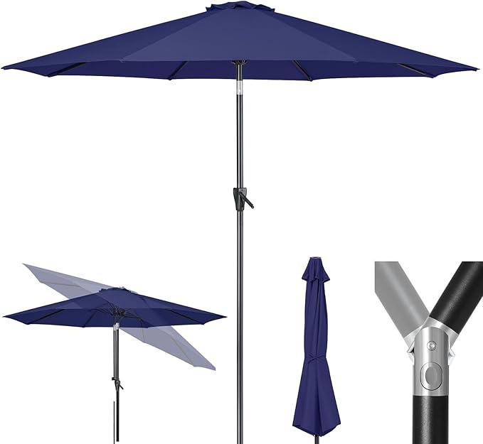 Tempera Patio Market Outdoor Table Umbrella with Push Button Tilt and Crank,Large Sun Umbrella with Sturdy Pole&Fade resistant canopy,Easy to set  (Navy Blue 9 FT)