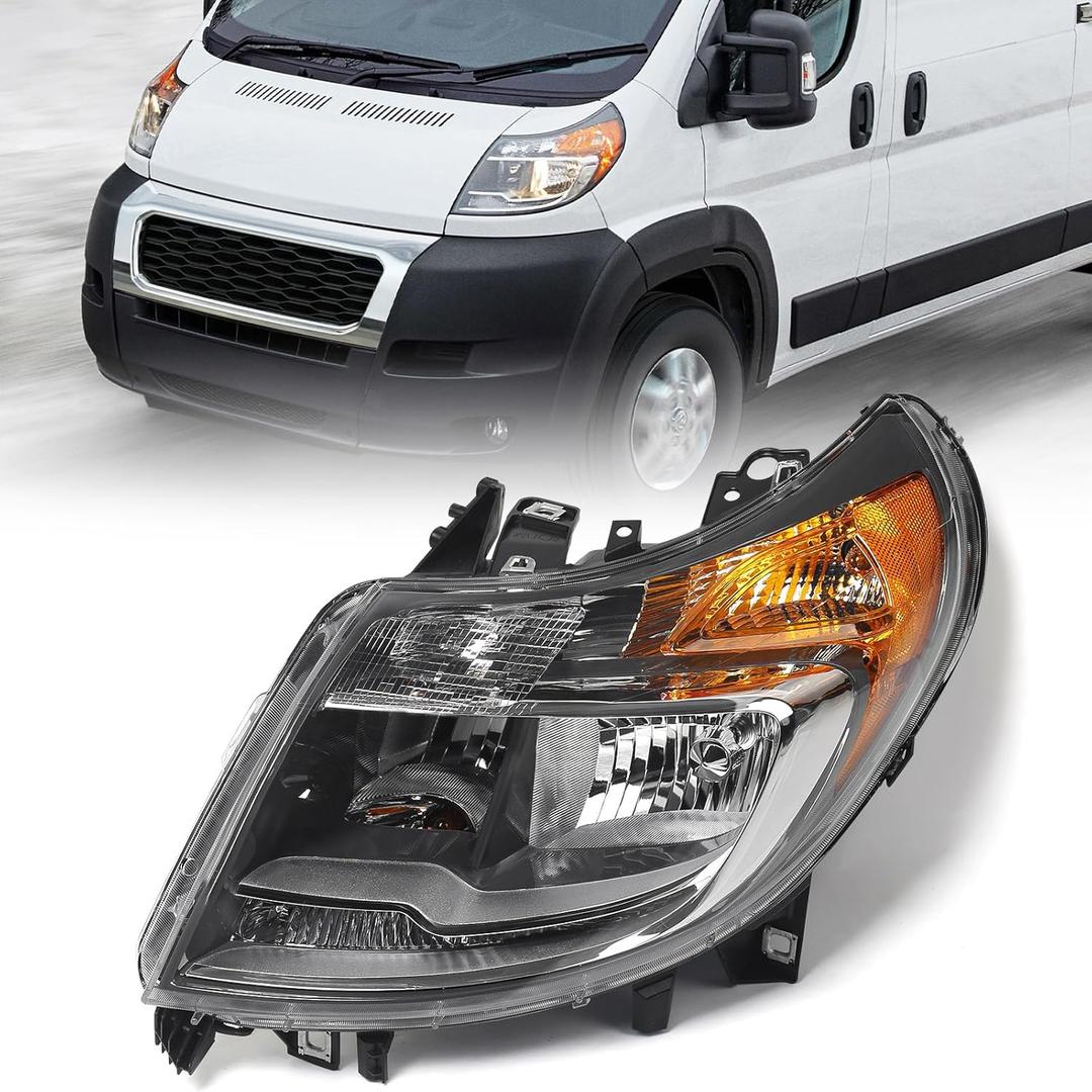 FIONE 6 Pins Headlight W/DRL for Dodge Ram ProMaster 1500 2500 3500 Cargo Van 2014-2022 Halogen Headlamp Assembly LH Driver 68154589AK CH2502291