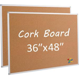 2 Pack Cork Board Bulletin Board 36 x 48, Silver Aluminium Framed 4x3 Corkboard, Office Board for Wall Cork, Large Wall Mounted Notice Pin Board