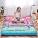 MAXYOYO Bohemian Retro Floor Mattress Boho Floral Style Japanese Futon Tatami Mat Foldable Mattress Portable Camping Sleeping Pad Lounger Couch King Size