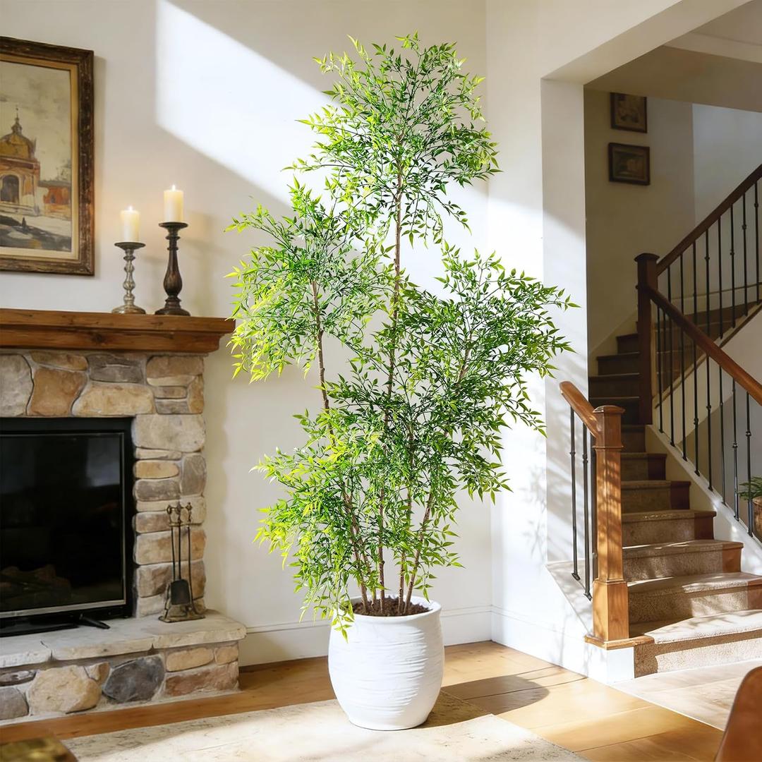 Faux Bamboo Plant Artificial Nandina Tree 7.2FT Artificial Plants Realistic 90% Better Coverage Faux Plant Bamboo Plants Faux Floor Plant in Pot for Home & Office Decor (Green, 7.2ft)