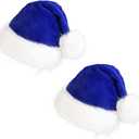 CCINEE Santa Hat for Adults, Blue Plush Santa Hats Velvet Christmas Hat for Holiday Home Decoration Party Supplies, Pack of 2