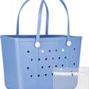 Beach Tote Bag for Women, Rubber Beach Bag Waterproof Sandproof, Extra Large EVA Tote Bag Boat Bag (Lake-blue)