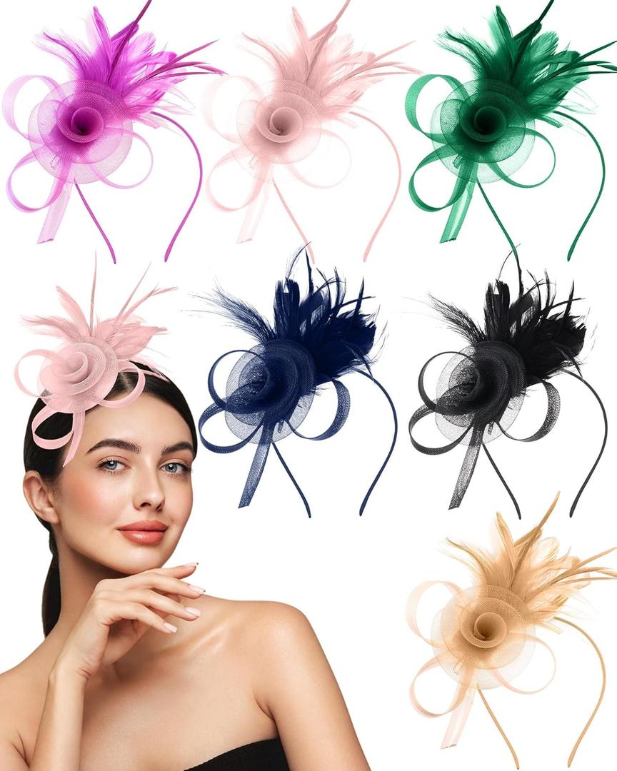 Suncalla 6 Pcs Fascinators for Women Tea Party Hats for Cocktail Wedding Tea Party Accessories (Mixed Colors)