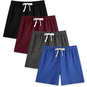 4 Pack Boys Toddler Shorts French Terry Cotton Shorts Summer Casual Elastic Waist with Drawstring for Kids(Age 6-7)