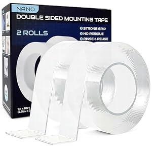 Lockport Nano Tape Double Sided Tape Heavy Duty Hanging – 2 Pack - 1 in x 10 Ft Each - Magic Clear Adhesive Perfect fo Walls, Wood, Tile, Plastic, Pictures & Metal Surfaces – Strong Grip