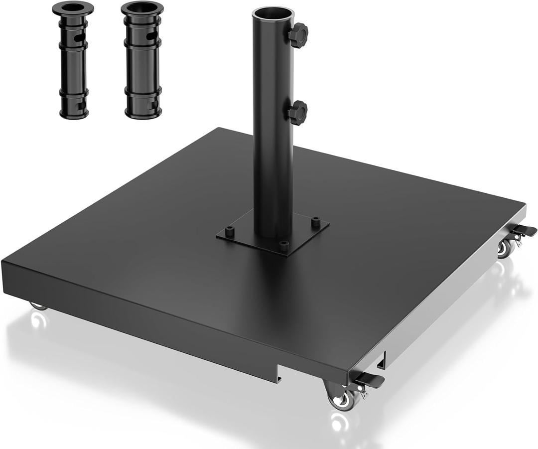 Metal Patio Umbrella Base with Wheels, Max 350lbs Weight Capacity  Patio Umbrella Stand, Heavy Duty Umbrella Stand Outdoor Base for Patio, Deck, Poolside and Lawn