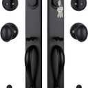 Double Door Handle Set for Front Door, Matte Black Keyed&Dummy Exterior Door Lockset with Deadbolt, Reversible for Right&Left Handed