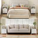 Furologee Nightstands Set of 2, End Table with 2 Fabric Drawers, Night Stand with 2 Hooks, Open Wood Shelf Bedside Table for Bedroom/Living Room/White
