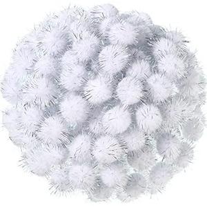 Shappy 500 Pieces Christmas Glitter Pompoms 1 Inch Fuzzy Pom Poms Arts Crafts Making Balls for Hobby Supplies Craft DIY Party Decoration (White)