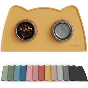 OHMO - Cat Food Mat, Silicone Pet Feeding Mat for Floor Non-Skid Waterproof Dog Water Bowl Tray, Easy to Clean Pet Placemat (Honey, 18 * 9.8'')