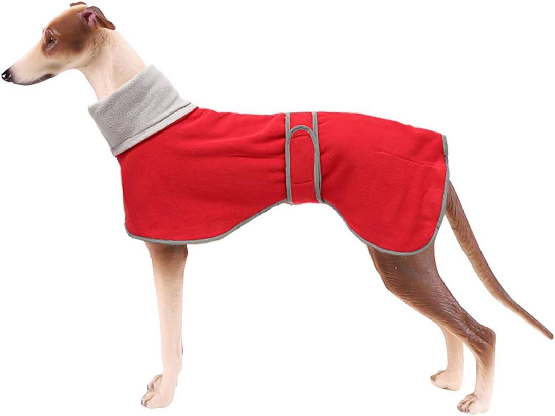 Geyecete Greyhound Cosy Fleece Jumper, Dog Winter Coat with Warm Fleece Lining, Outdoor Dog Apparel with Adjustable Bands for Medium, Large Dog -Red-XXL