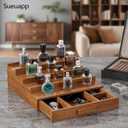 Cologne Organizer for Men,4 Tier Walnut Wood Cologne Stand,Cologne Shelf Display Holder with Hidden Storage and Drawer,Perfume Stand Organizer Great Gifts for Men