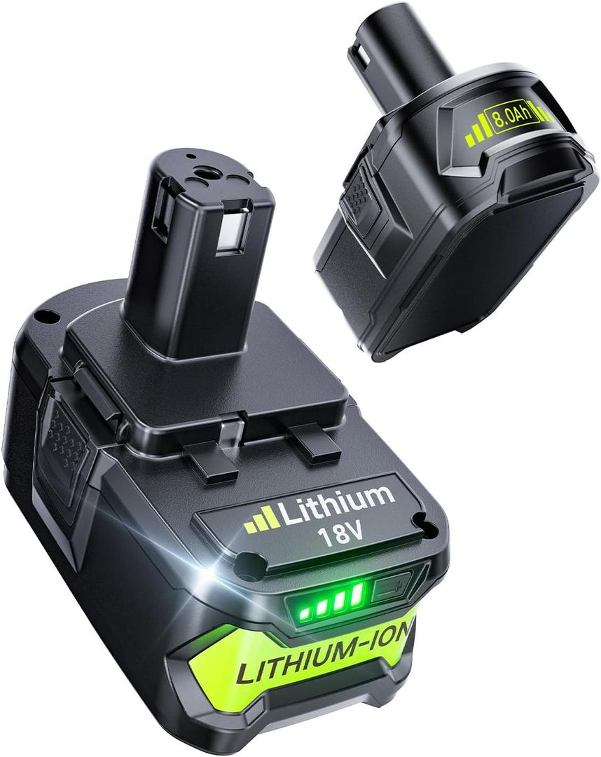 2 Packs 8.0Ah High Capacity Replacement for Ryobi 18v Battery, Compatible with Ryobi 18-Volts ONE+ System Cordless Power Tools and Charger