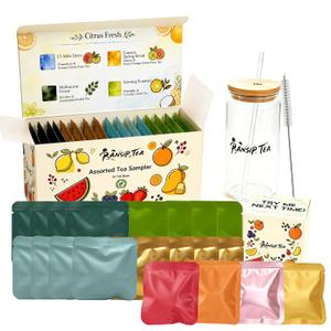 PanSipTea Citrus Fruit Tea Variety Pack, 20 Tea Bags with Glass Tumbler (EXP 12/01/26)