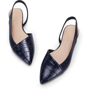 LAICIGO Women's Closed Pointed Toe Flats Slingback Low Heel Slip-on Cutout Animal Print Backless Mules Sandals, 6.5, Navy