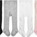 EPEIUS Baby Girls Tights Cable Knit Leggings Stockings Cotton Pantyhose for Newborn Infants Toddlers 3/6 Pack (2-4T, Black White Light Grey Pink,4 Pack)