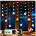 Rechargeable Stars Christmas Window Lights, IP65 Waterproof 90 LEDs 54 Stars Hanging Curtain Lights with 3 Timer Modes, Warm White Christmas Star Decoration for Indoor Outdoor Xmas Home Party Decor