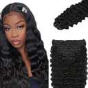 #1B Natural Black Clip in Human Hair Extensions 30 Inch Color #1B Deep Wave Clip in Seamless Extensions Human Hair Skin Weft Seamless Invisible Unprocessed Brazilian Virgin Remy Hair 120g