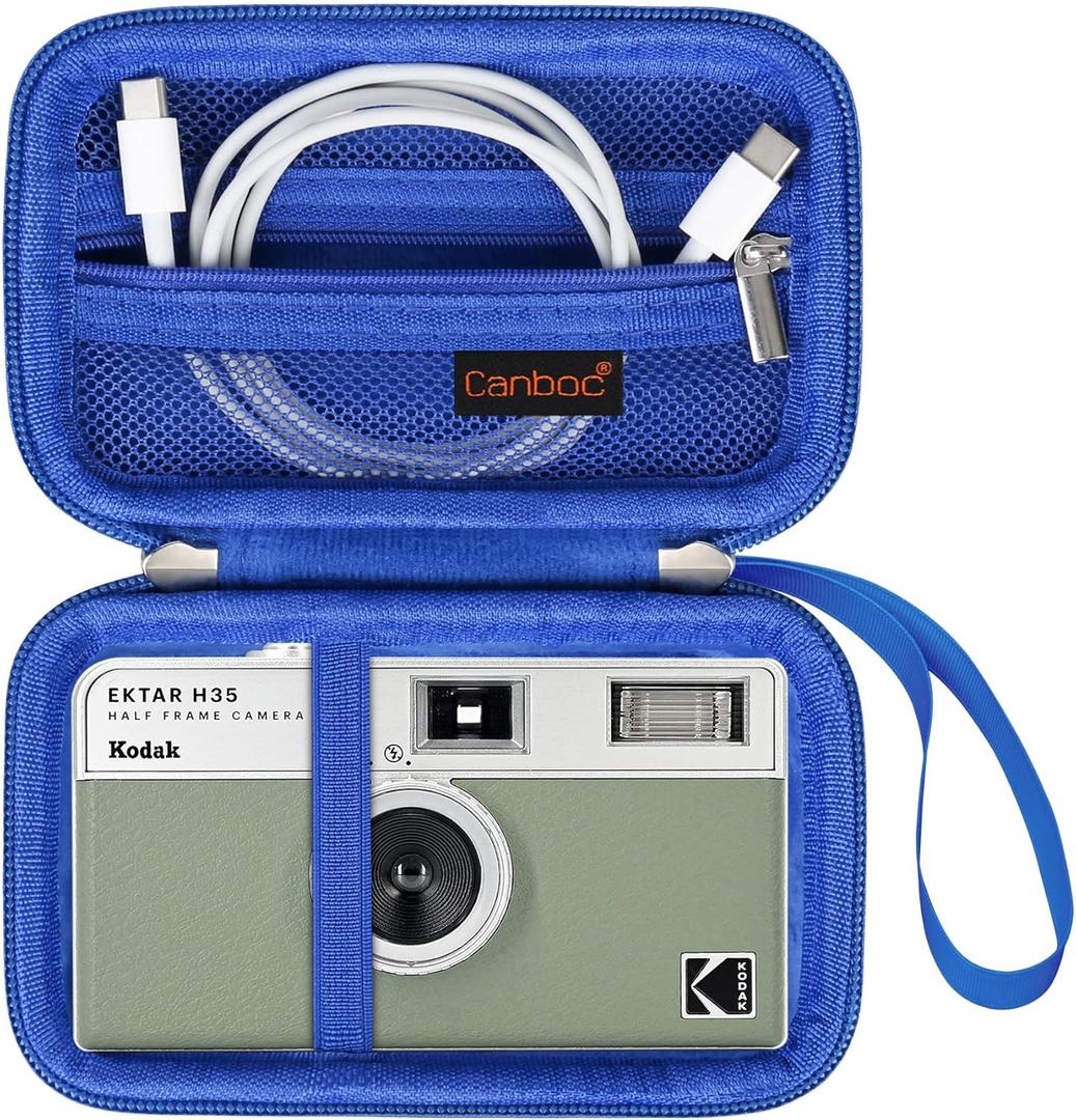 Canboc Carrying Case for Kodak EKTAR H35/ H35N/ Kodak Snapic A1 Film Camera, H35/ Snapic A1 Film Camera Bag, Zipper Mesh Pocket fits Batteries, USB Cable, Blue (Case Only)