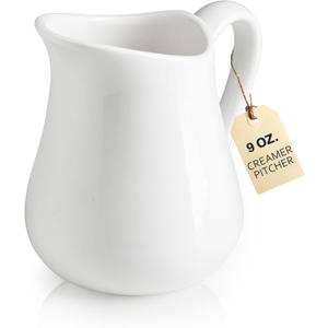 LYEOBOH 9 OZ Creamer Pitcher, Small White Creamer Pitcher for Coffee, Milk, Modern Kitchen Accessory - Ceramic