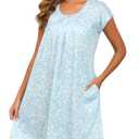 Donnalla Moo Moos for Women Short Sleeve House Dress with Pockets Floral Print Mumu Dress Soft Nightgown Plus Size Sleepwear Hawaiian Muumuu Loungewear (Blue, XXL)