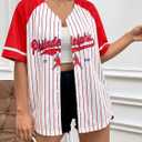 Baseball Jersey Women Game Day Shirt Baseball Player Graphic Tees Button up Short Sleeve Fan Tops (Red, L)