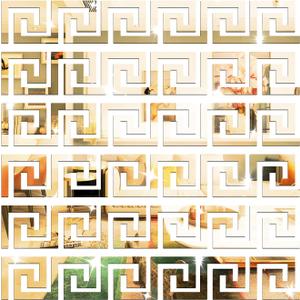 DIY Wall Decals Acrylic Mirror Sticker Set, Mirror Wall Stickers for Living Room Bedroom Decor (Greek Key Gold)