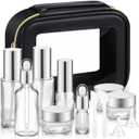 13 Pcs Glass Skincare Travel Containers Mini Makeup Containers Travel Size Toiletries Bottles with Pump Spray and PU Leather Toiletry Bag for Liquid Serum Cream Moisturizers Oils (Silver)