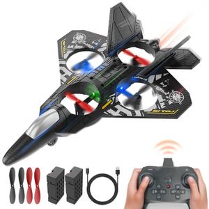 BEZGAR Drones for Kids | 2.4GHZ RC Plane, Remote Control Airplane, RC Helicopter, 360° Flip Fighter Jet Toy with Colorful LED Navigation Light Gray 