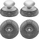 Stainless Steel Wool Scrubber with 2 Replacement Pads - Clean Metal Pans, Pots, Grills & More (4pcs)