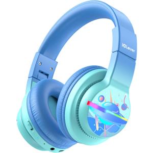 iClever BTH12 Kids Bluetooth Headphones,Colorful LED Lights,74/85dBA Safe Volume,85H Playtime,Fast Charging,Bluetooth 5.2,Over Ear Kids Headphones Wireles for iPad/Tablet/Airplane,Gradient Blue