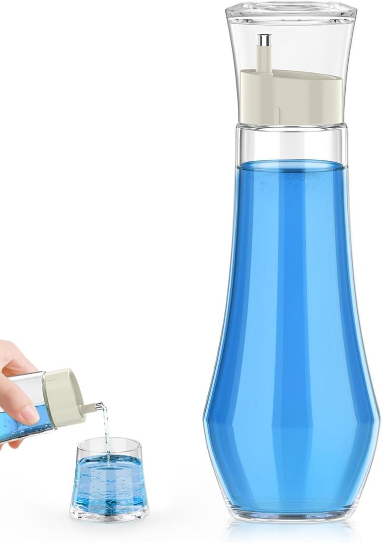 Glass Mouthwash Dispenser for Bathroom,8.8 oz Refillable Mouthwash Container With Lid Cup,Small Clear Mouthwash Bottle for Countertop (White 1P)