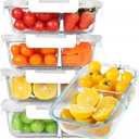 KOMUEE 30 oz 5 Pack Glass Meal Prep Containers 2 Compartments, Glass Food Storage Containers with Lids, Airtight Lunch Box, Microwave, Oven and Freezer Safe, White