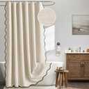 MIULEE 96" Long Scalloped Shower Curtain Linen Textured with 12 Metal Hooks Cute Extra Long Heavy Duty Washable Waterproof Cloth Shower Curtains with Black Border for Bathroom Hotel Bathtub,Beige
