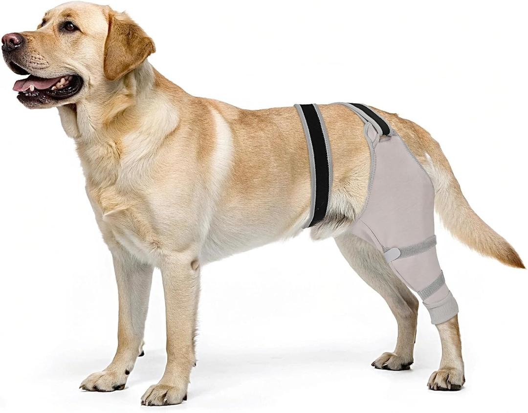 Dog Rear Leg Sleeve to Prevent Licking - Comfortable Recovery Sleeve for Back Hind Leg, Wound Recovery After Surgery for Torn ACL/CCL TPLO, Cone Alternative,Upgraded Threaded Opening (Light Grey), Size: L(Left)