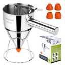 Stainless Steel Pancake Batter Dispenser with Squeeze Handle and Multi-Nozzle, for Pancakes, Cupcakes, and Baked Goods. 40 oz