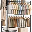 Clothes Rack - 36.2" x 21.3" x 72", 4-Bar Double Rod Rolling Metal Clothing Rack for Hanging Clothes, Portable Garment Rack with Wheels for Bedroom Laundry, Closet Wardrobe, Black
