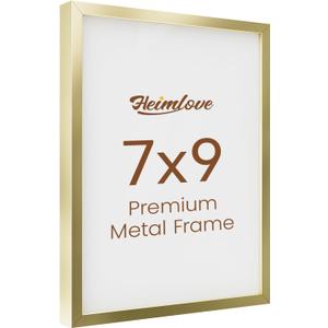 Heimlove 7x9 Aluminum Picture Frame, Metal Picture Frame for Wall Hanging or Tabletop, Photo frame with Tempered Glass  Simple and Elegant Decor for Wall  1 Pack  Gold