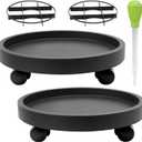 2 Pack 15.7''Large Plant Stand with Wheels, Plant Stand Dolly for Heavy Planter, Wheeled Planter Saucer Tray, Rolling plant stand, Heavy-Duty Plant Caddy with Casters for Indoor and Outdoor(Black)