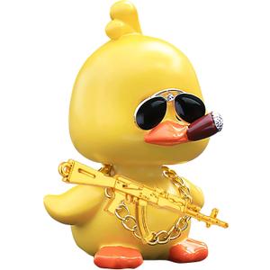 wonuu Bobble Heads Ducks, Car Dashboard Decor Cute Yellow Shaking Head Duck Doll for Car Interior Ornament with Glasses, Necklace and Funny Accessories (Duck Cool)