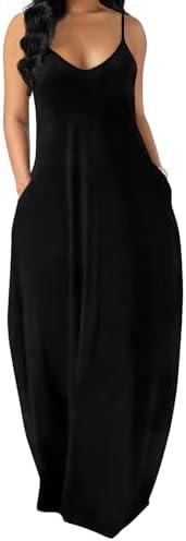 OFEEFAN Women's Maxi Dresses Summer Spaghetti Strap Dress with Pockets.XL