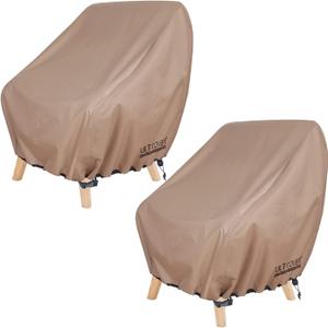 ULTCOVER Waterproof Patio Chair Cover  Outdoor Lounge Deep Seat Single Lawn Chair Cover 2 Pack Fits Up to 35W x 38D x 34H inches (35x38x34 inch, Brown)