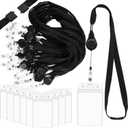 Kisston 24 Sets Id Badge Holder with Lanyard Retractable Breakaway Lanyard with Id Holder Vertical Waterproof Zip Card Holder Adjustable Lanyards for Id Badges Safety Detachable Buckle, Black